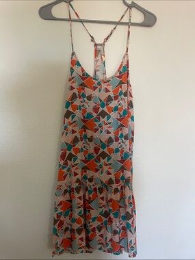 Roxy Multicolor Geometric Mini Dress - Orange, Teal, Brown